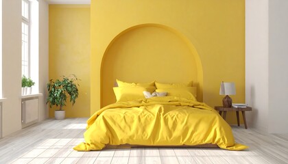 Bright yellow bedroom interior