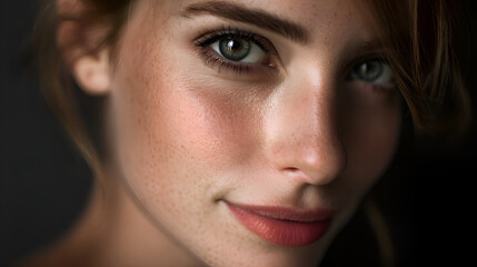 Fototapeta premium Portrait of young woman showing freckles and healthy skin