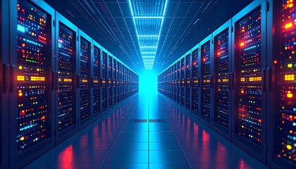 Futuristic server room hallway