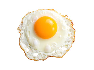 A single fried egg with a bright yellow yolk, cooked sunny side up, isolated on a transparent background