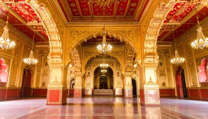 Obraz premium Ornate hall with gold and red detailing.