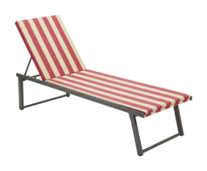Relaxing sunbathing session on a striped lounge chair by the poolside outdoor lifestyle bright day. Cut out png