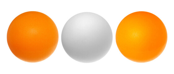Set orange and white ping-pong ball flying, clipping path	