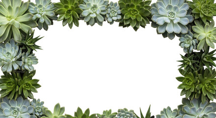 Oval Frame Composed of Various Succulent Plants and Green Foliage Bordering a Black Background with Empty Space for Text or Images