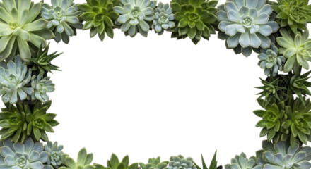Oval Frame Composed of Various Succulent Plants and Green Foliage Bordering a Black Background with Empty Space for Text or Images