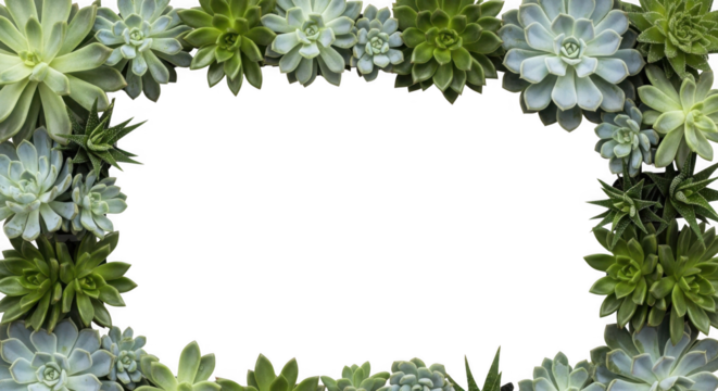 Oval Frame Composed of Various Succulent Plants and Green Foliage Bordering a Black Background with Empty Space for Text or Images