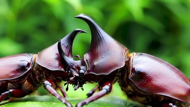 Two rhinoceros beetles locked in combat