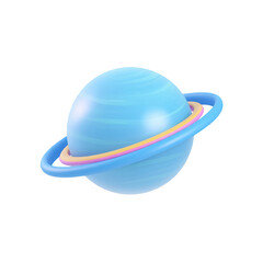 Blue planet with ring isolated on transparent background, 3d render