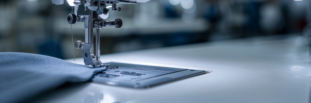 close up needle sewing machine fabric