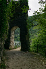 Fototapeta premium Lago del Corlo with Ponte della Vittoria Bridge in Belluno ,Italy