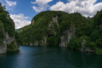 Fototapeta premium Scenic View of Lago del Corlo in Belluno Italy