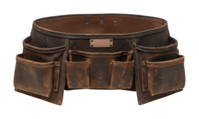 Craftsmanship in action leather tool belt showcase workshop product rustic environment crafting concept. Cut out png