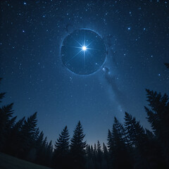 Fototapeta premium Shining star in night Sky at forest