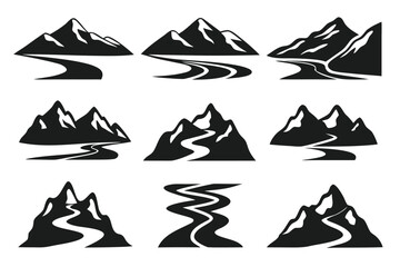 Mountain river landscape vector illustration set