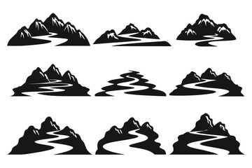 Mountain river vector illustration scenic landscape