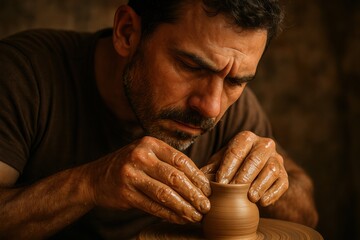 Potter Crafting Small Clay Vessel
