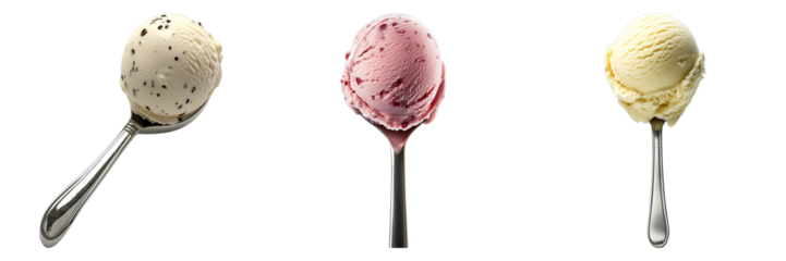 Three different flavors of ice cream are shown in a row