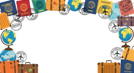 Passport and Globe Frame Travel Adventure Exploration Journey Vacation International Getaway Holiday