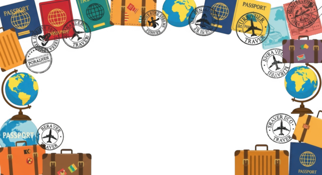 Passport and Globe Frame Travel Adventure Exploration Journey Vacation International Getaway Holiday