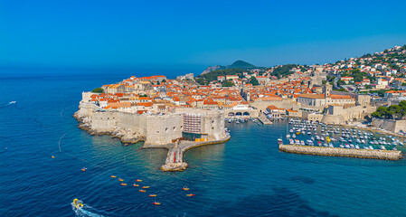 Dubrovnik old town. Aerial view at famous european travel destination in Croatia.
