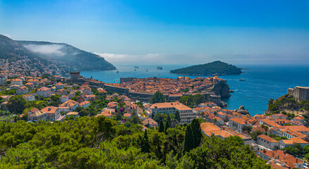 Dubrovnik old town. Aerial view at famous european travel destination in Croatia.