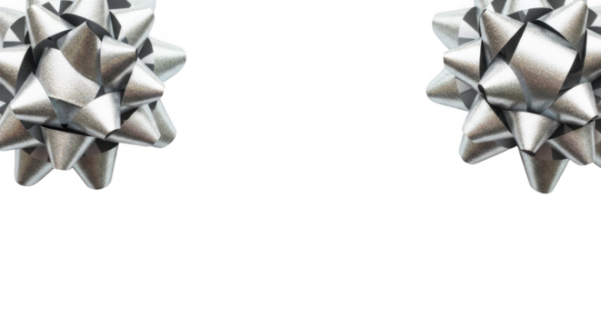 Elegant Silver Ribbon Bows Adorn a Festive Black Background Creating a Sophisticated Holiday Decoration