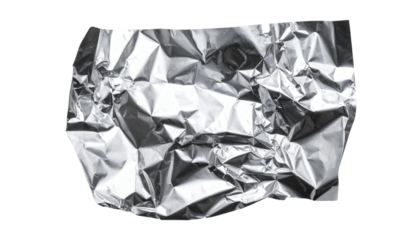 Crumpled Aluminum Foil PNG, Realistic Shiny Silver Wrinkled Texture, Transparent Background, Kitchen and Food Wrapping Material