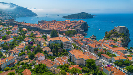 Dubrovnik old town. Aerial view at famous european travel destination in Croatia.