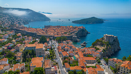 Dubrovnik old town. Aerial view at famous european travel destination in Croatia.