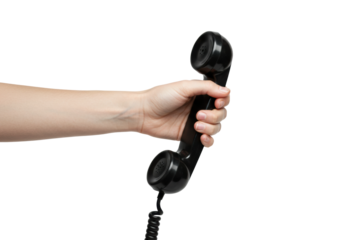 Phone call action office setting of hand holding receiver communication concept. Cut out png
