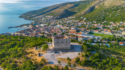 Town of Senj and Nehaj fortress aerial view. Croatia 