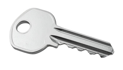 Metal Key PNG, Realistic Silver House Key with Teeth, Transparent Background, Security and Lock Icon