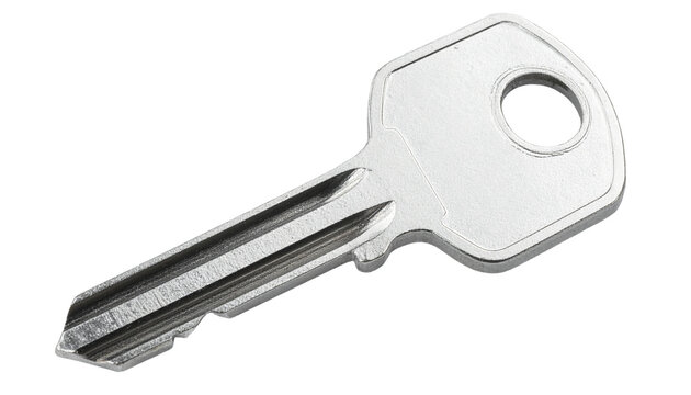 Metal Key PNG, Realistic Silver House Key with Teeth, Transparent Background, Security and Lock Icon