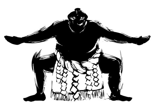 Sumo Wrestler Stomping &ndash; Japanese Sumi-e Ink Painting