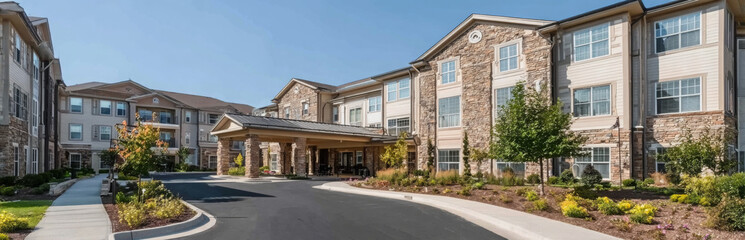 Exterior view of a modern senior living community building.