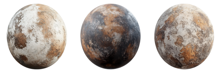 Three round objects with a brown and white color