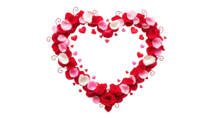 Beautiful Heart Shape Frame Decorated With Red And Pink Rose Petals And Swirls For Romantic Occasions