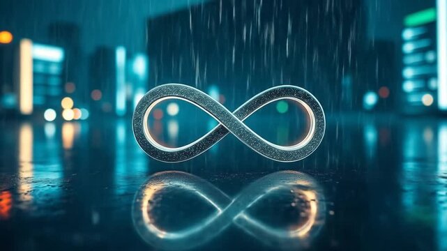 The infinity sign lights up, symbolizing software engineering operations. 4k video