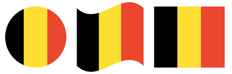 Round belgium flag isolated in circle shape. Belgium flag collection. Waving flag of Belgium isolated.