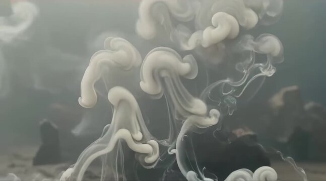 humo comienza extenderse y expandirse lentamente, creando formas irregulares y et&eacute;reas. Las corrientes de humo se entrelazan, entrelaz&aacute;ndose unas con otras, dando lugar a un efecto de neblina.