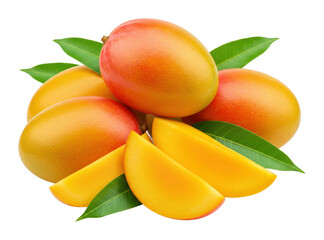 Fresh mangoes gathered in a tropical setting vibrant fruit display colorful and lush environment. Cut out png