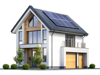 Modern house with solar panels on a transparent background