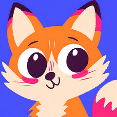 Fototapeta premium Cute fox with big eyes, happy expression. 