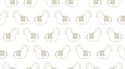 年賀状素材　午（シームレスパターン / 干支 / 金線画）