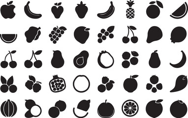 Fototapeta premium Collection of silhouetted fruit icons representing a diverse assortment of healthy produce and natural food choices