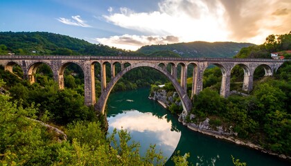 Obraz premium Majestic arch bridge over a tranquil river