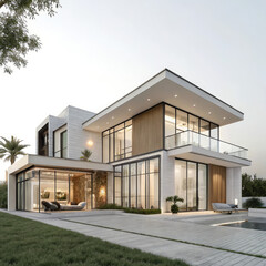 modern house with garden and windows