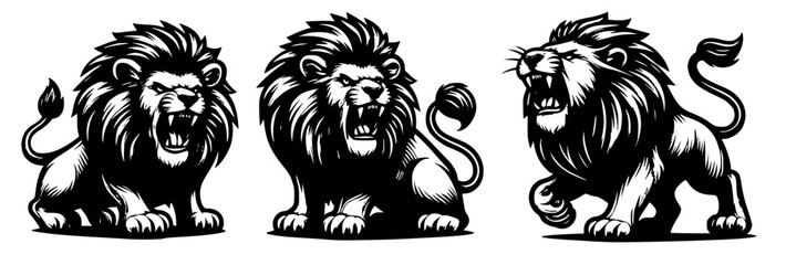 Obraz premium Three drawings of lions roaring