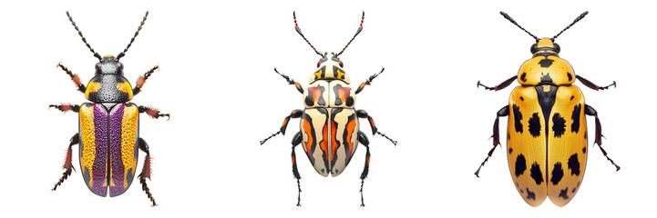 Three bugs are shown in a row, with the middle bug being the largest