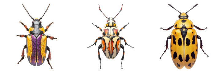 Three bugs are shown in a row, with the middle bug being the largest